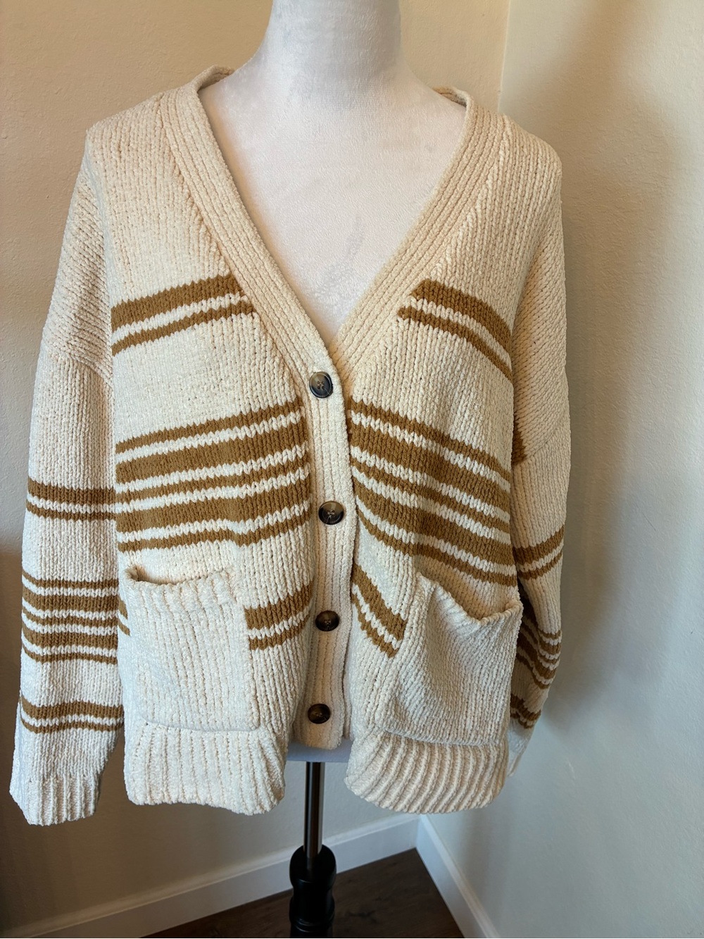 Supplies Cozy Cream Stripe Button-Up Cardigan Sweater